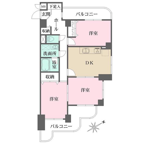 2面バルコニーで日當(dāng)たり、通風(fēng)良好