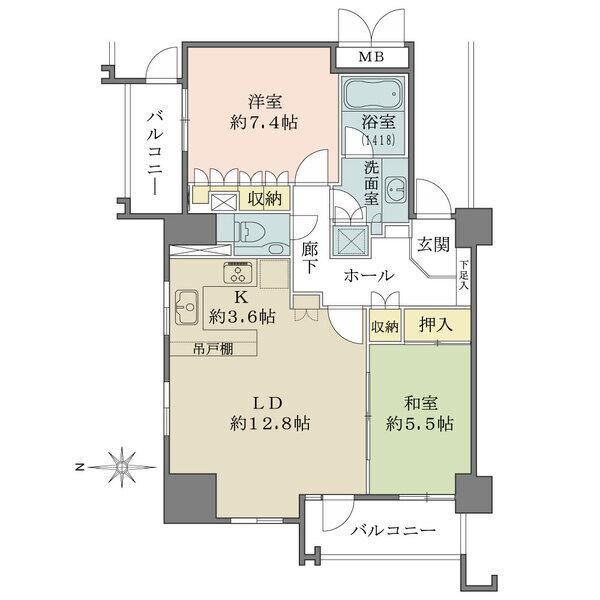 2面バルコニーが設(shè)けられた北西角住戸。LDは隣接する和室との一體利用で、18帖超の空間となります。