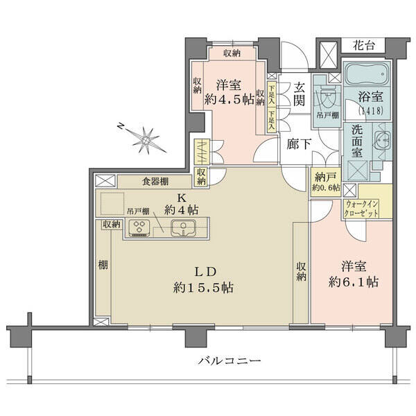 廊下部分を減らし、居住空間を有効活用した間取り設(shè)計(jì)。南西向きのワイドバルコニーから陽光が注ぎます。