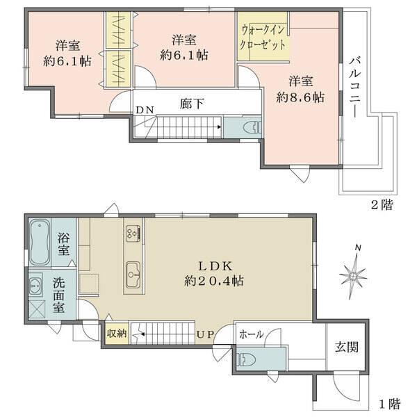 LDK約20.4帖、全居室6.1帖超の広さが確保された広々住空間が魅力。陽當り?通風?眺望良好です。
