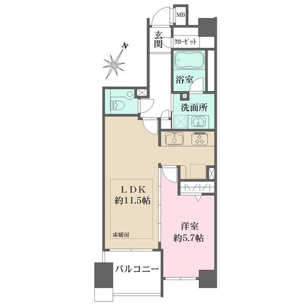 南東向きバルコニーに面するLDKは、洋室と一體利用で約17.2帖。シューズインクローゼット有り。