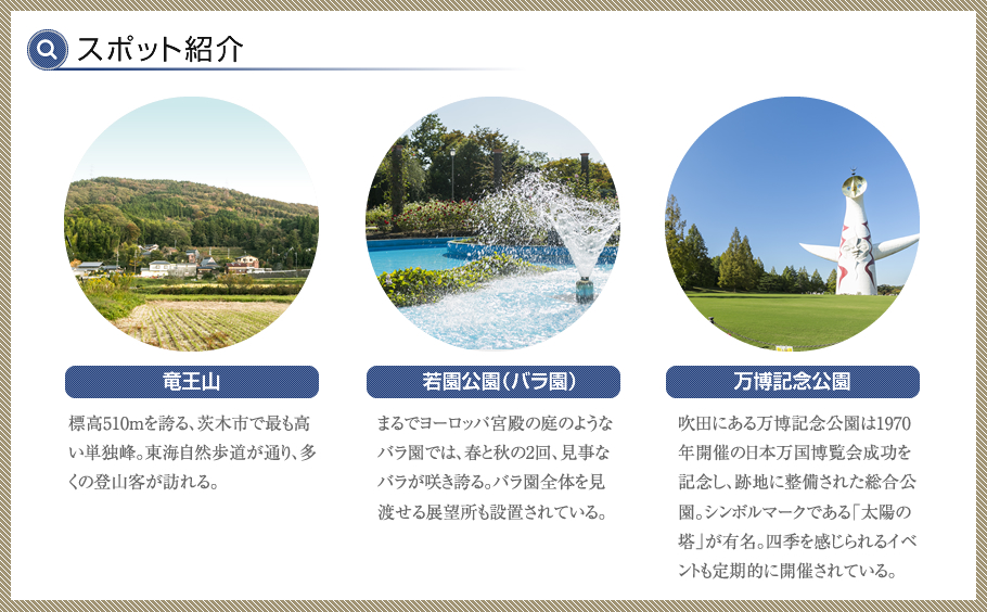 竜王山、若園公園（バラ園）、萬博記念公園