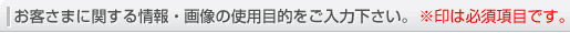 お客さまに関する情報・画像の使用目的をご入力下さい ※印は必須項目です。